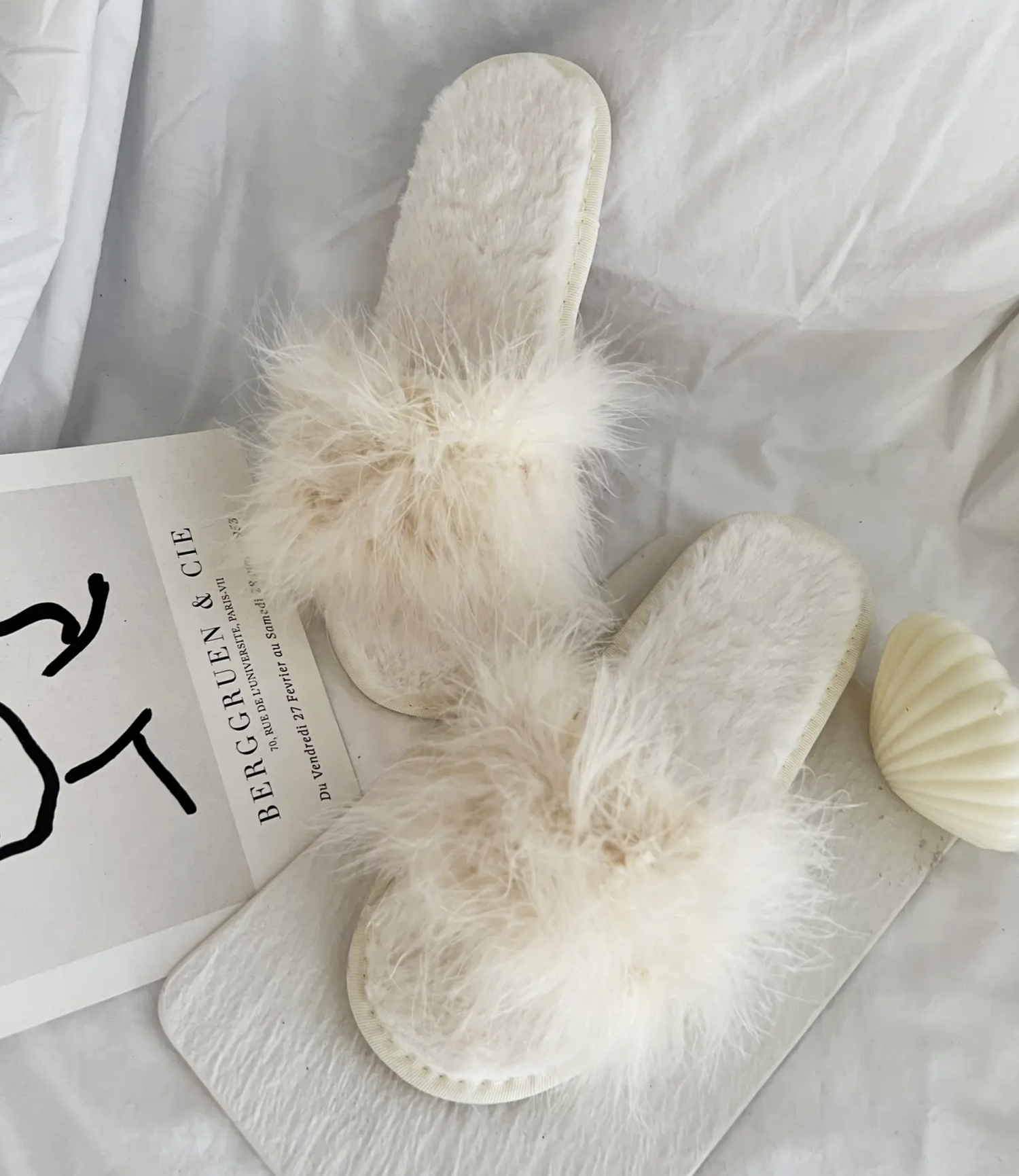 Feather Slipper White Lace Bridal